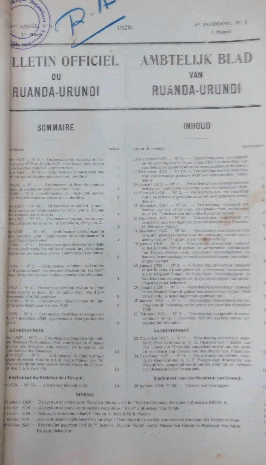 BORU 1928 table of contents.webp